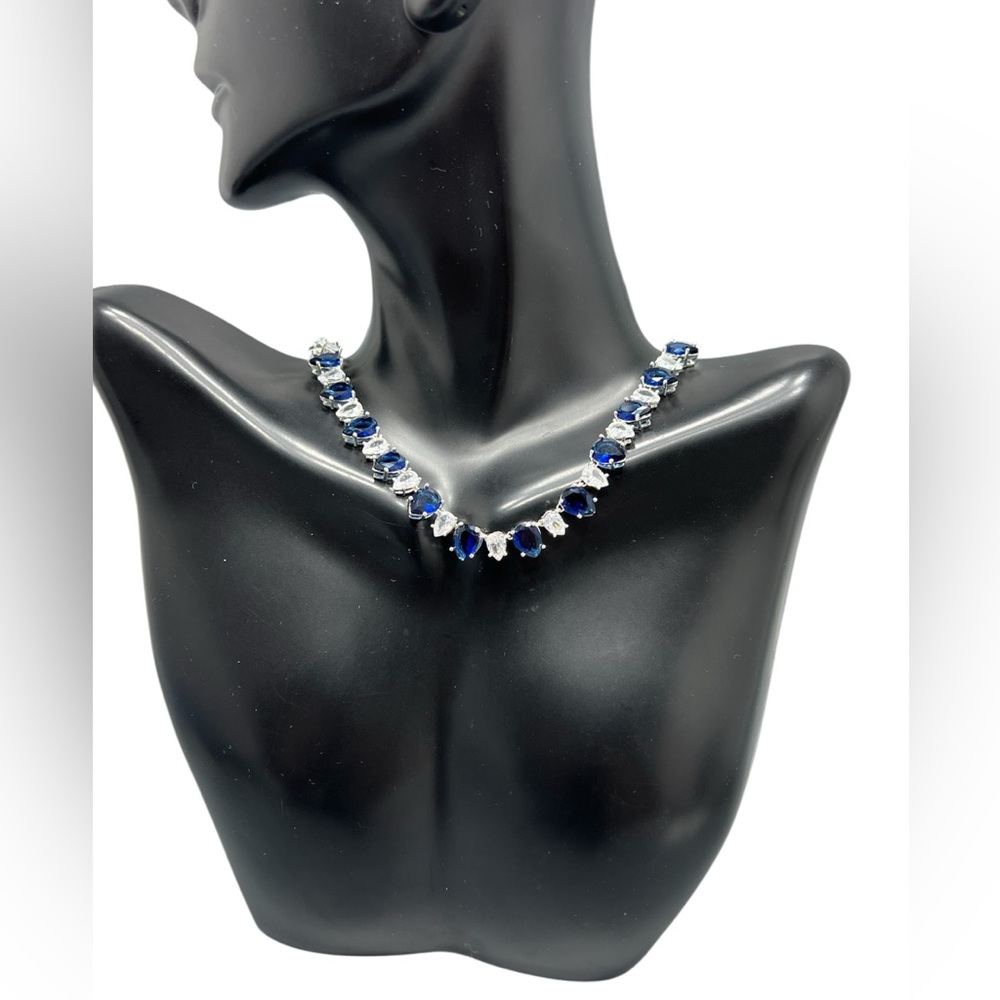 Anne Klein Blue & White Silver Tone Crystal Necklace